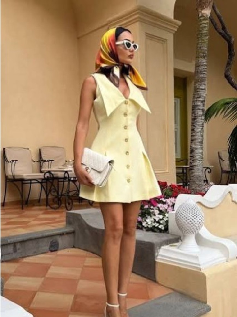 Meshki designer mini butter yellow sleeveless mini crepe dress